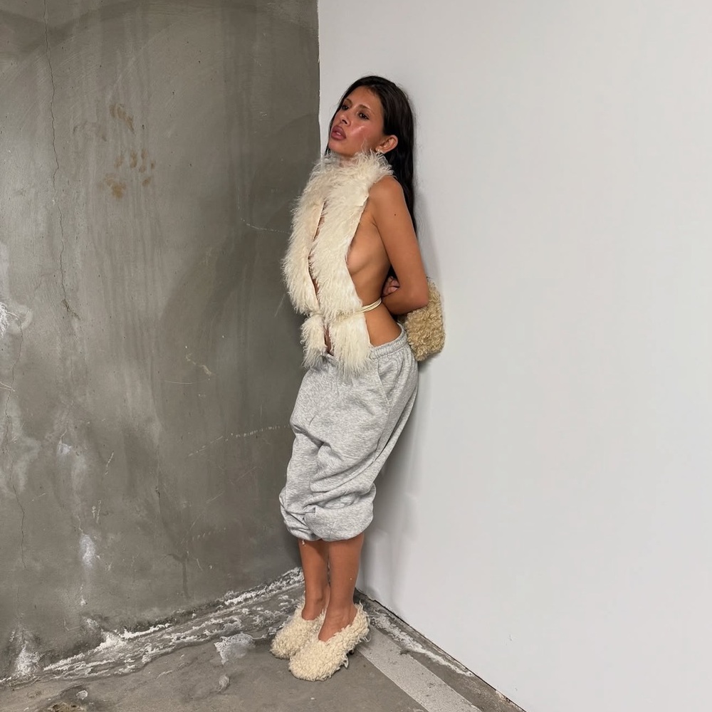 Steve Madden Curly Shearling Pointed Toe Heels in Cream